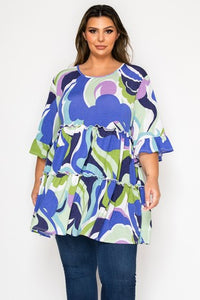 Blue Purple Tiered Shirt Top