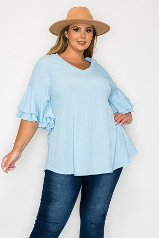 Beautiful Blue Textured Shirt Top