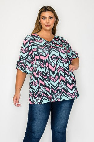 Bluey Pink Chevron Animal Print Shirt Top
