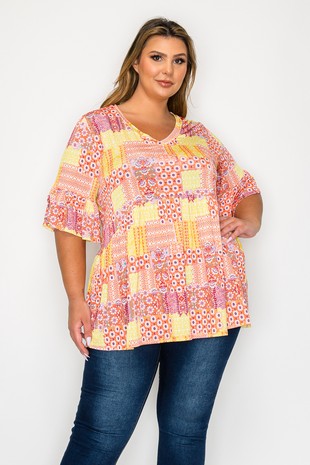 Yellow Orange Pink Patchwork Shirt Top
