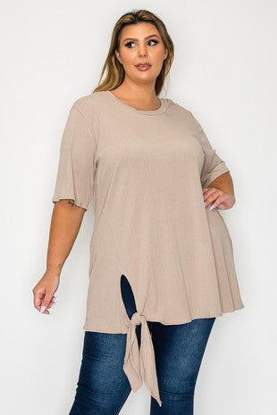 Beige Knot Shirt Top Tunic Length