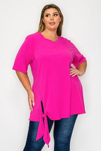Bright Pink Ribbed Knot Shirt Top