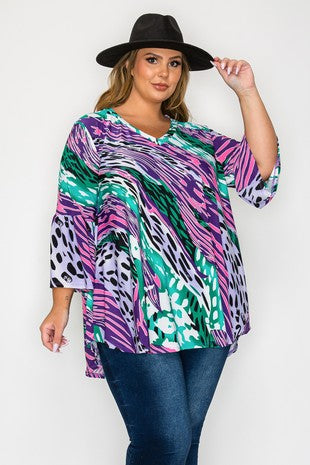 Purple Teal Pink Animal Print Shirt Top