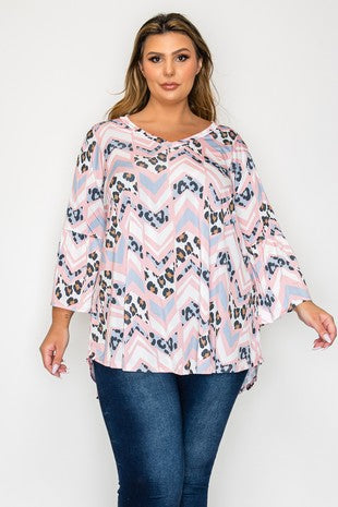 Pink Chevron Animal Print Shirt Top