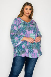 Purple Green Patchwork Shirt Top