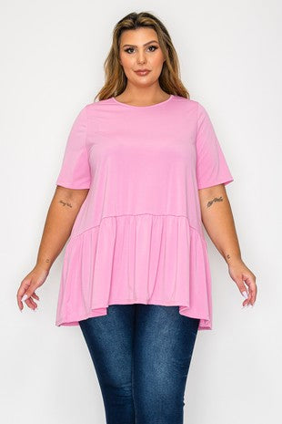 Solid Pink Shirt w Ruffle Bottom