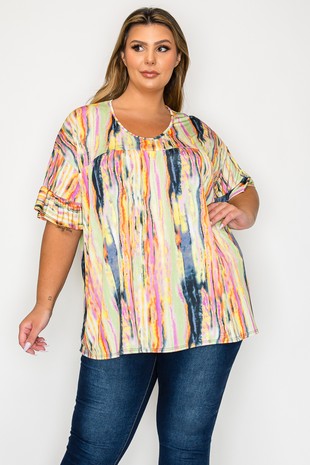 Tie Dye Shirred Shirt Top