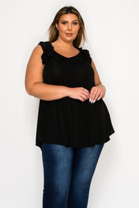 Black Ruffle Strap Tank Top Shirt