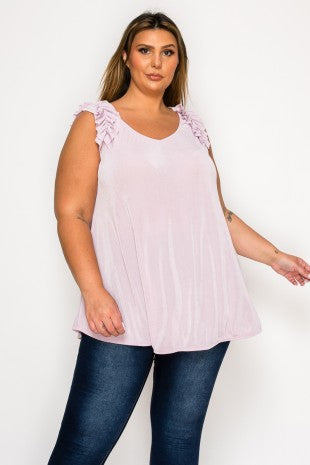 Light Purple Lilac Ruffle Strap Tank Top Shirt