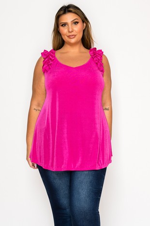 Bright Pink Ruffle Strap Tank Top Shirt