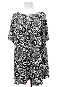Retro Black & White Floral Shirt Top