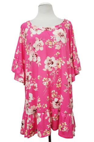 Bright Pink Shirt w Yellow Florals Top