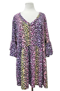 Purple Pink Yellow Leopard Shirt Top
