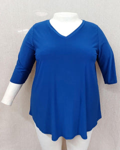 PSFU All Solid Bright Blue Shirt Top w V Neck