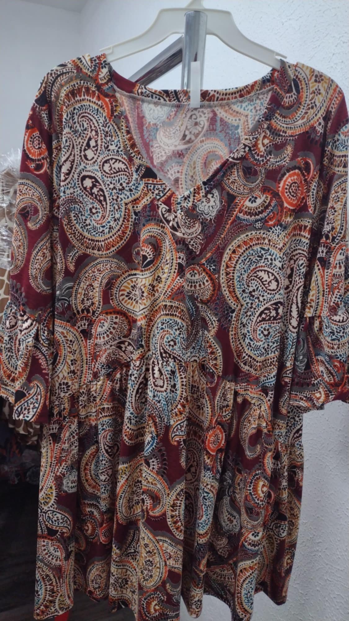 Burgundy Brown Paisley Design Shirt Top