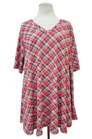 Pink Red Black Plaid Shirt Top