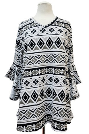 Gray White Black Design Shirt Top