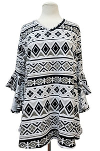 Gray White Black Design Shirt Top