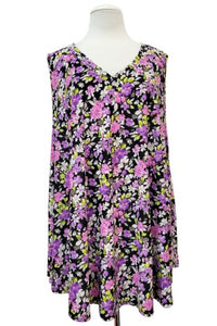 Purple Pink Floral Tank Top Shirt