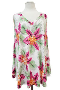 White Pink Orange Floral Tank Top Shirt