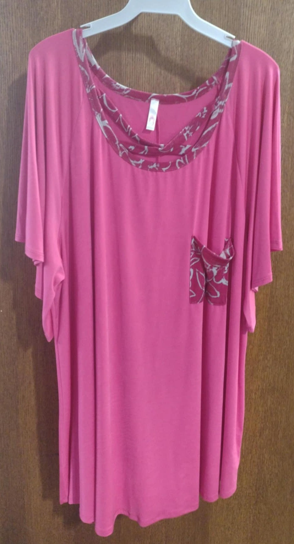 Pink Fuschia Shirt Top w X Neckline