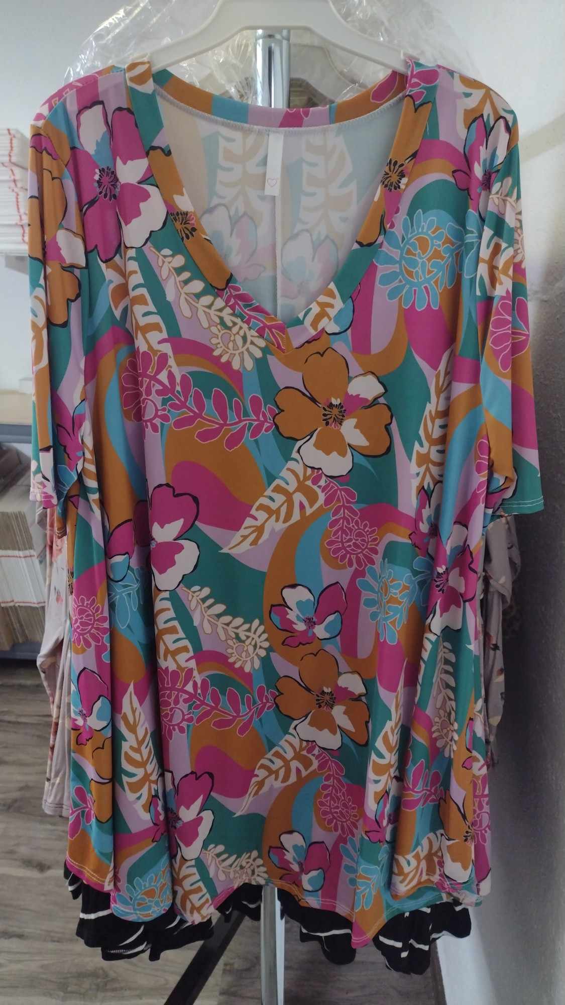 Pink Tea Orange Blue V Neck Shirt Top