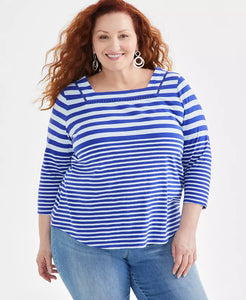 Blue Stripe Square Neck Shirt Top
