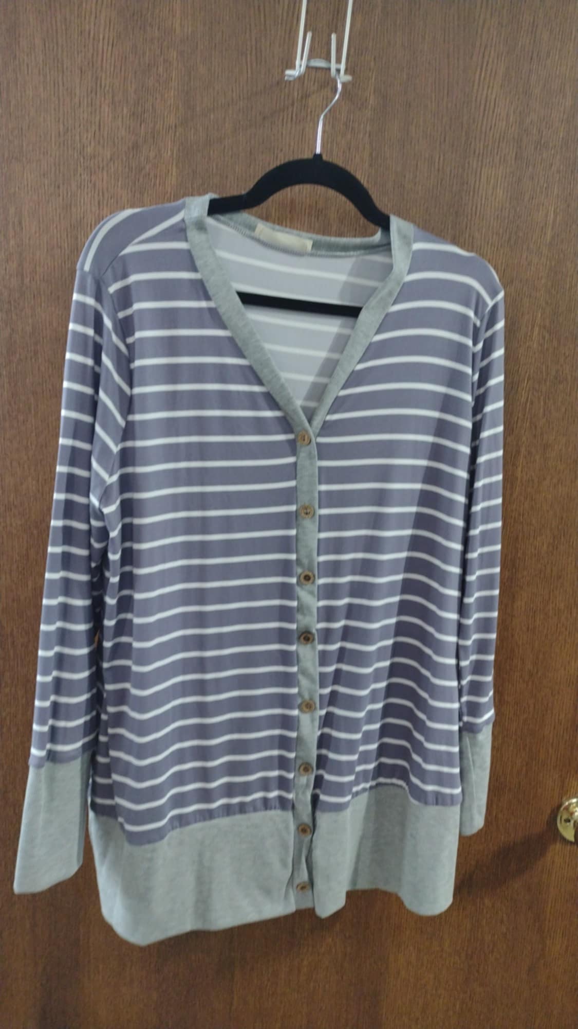 Purple Gray Stripe Button Shirt Top
