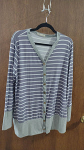 Purple Gray Stripe Button Shirt Top