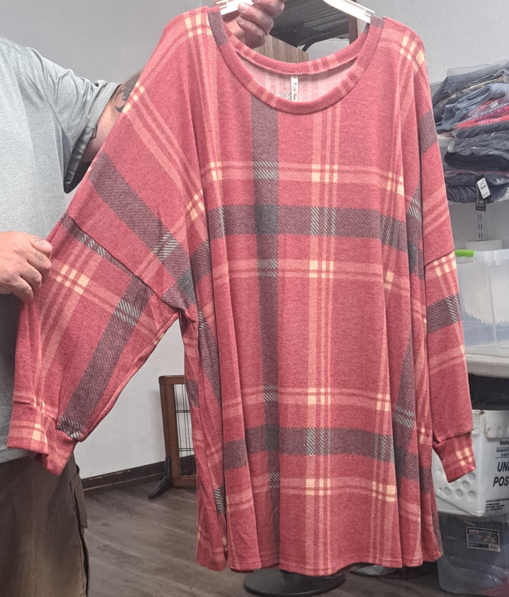 So Soft PSFU Pink Plaid Bubble Sleeve Top Shirt