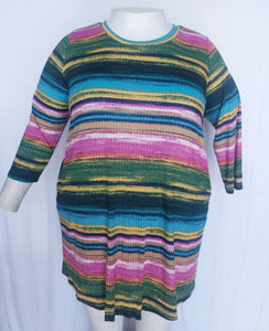 PSFU Green Teal Magenta Yellow Long Tunic Shirt Top