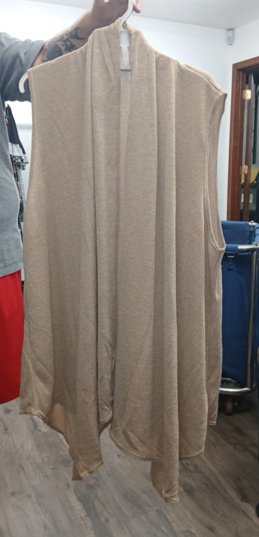 Beige Open Front Vest Layering Piece