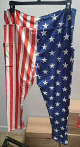 USA Red White Blue Flag Full Length Leggings w Pockets
