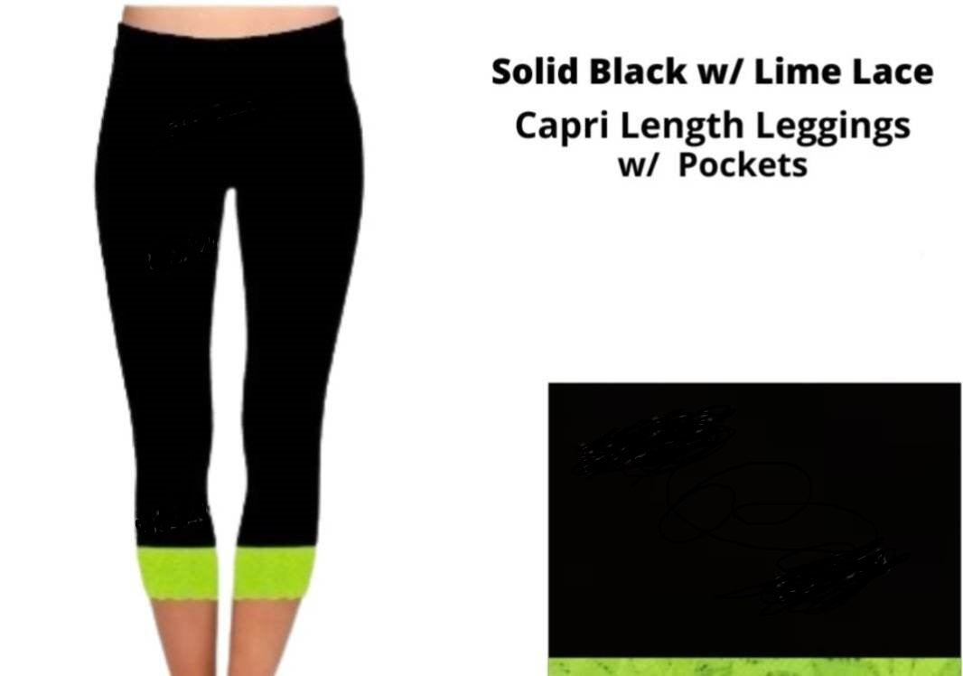 Black Capris w NEON Lime Green Lace