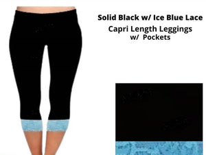 Black Capri Capris w Blue Lace Bottom