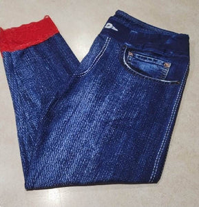 Faux Denim Capri Capris w Pockets and Red Lace Bottoms
