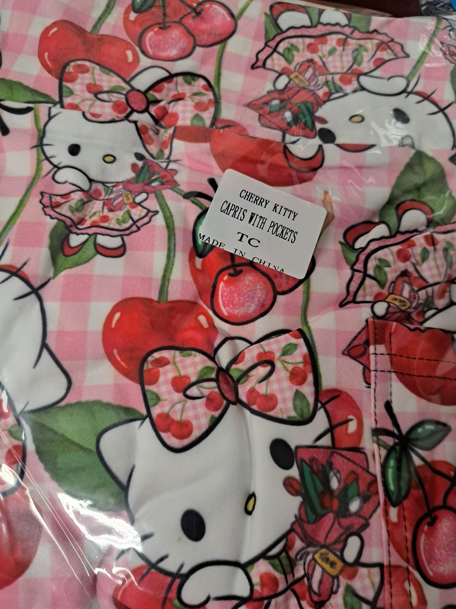 Pink Plaid Hello Cat HK Cherry Capri Capris