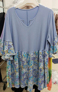 PSFU Blue Floral Shirt Top w Horseshoe Neckline
