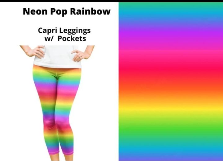 Neon Rainbow 80s 90s Retro Capri Capris w Pockets
