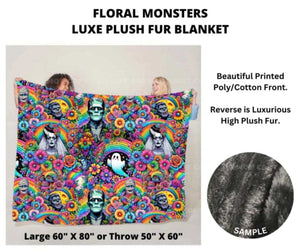 Floral Monsters Luxe Plush Fur Blanket 60" x 80"
