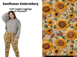 Gorgeous Sunflower Embroidery Full Length Leggings w Pockets