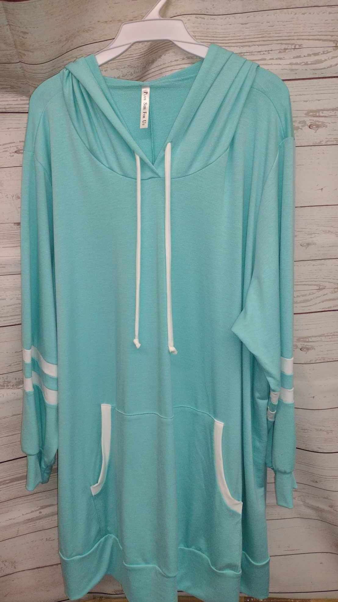 PSFU Mint Light Teal w White Varsity Stripe Sleeves Hoodie Hoody