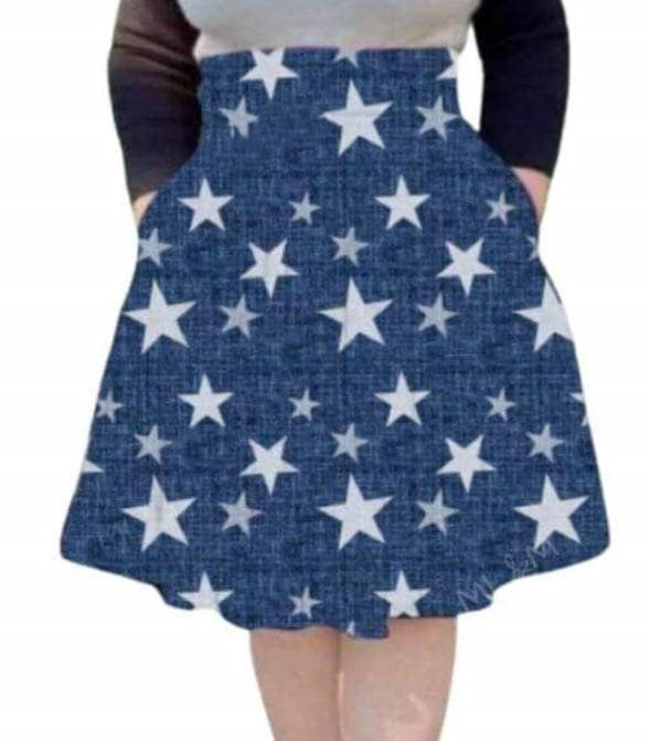 Faux Denim Star Swing Skirt w Pockets Patriotic