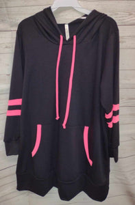 PSFU Black w Hot Pink Varsity Stripe Sleeves Hoodie Hoody