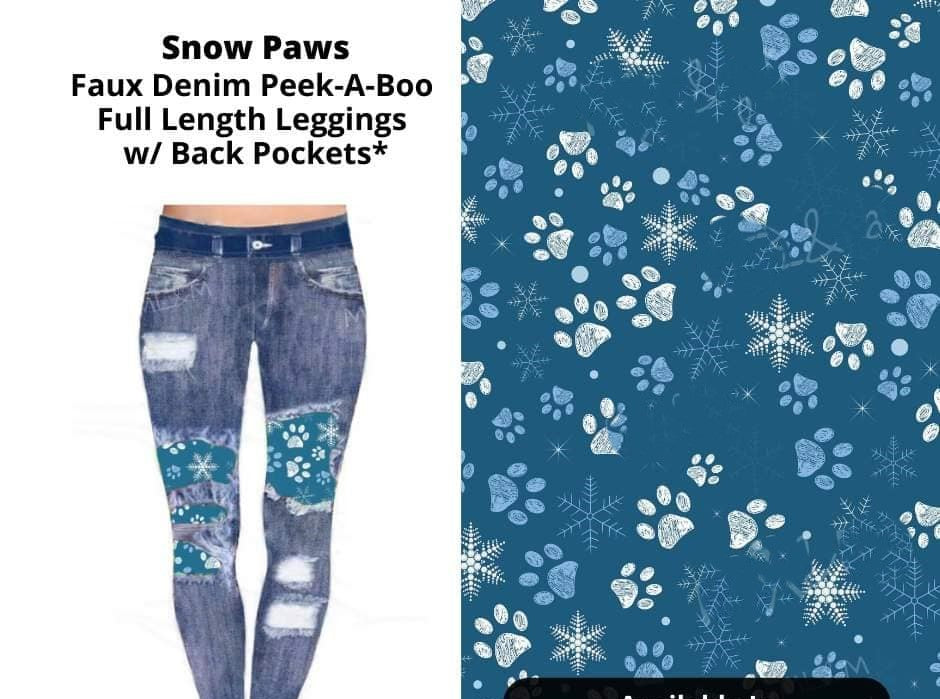 Faux Denim Snow Paw Full Length Leggings