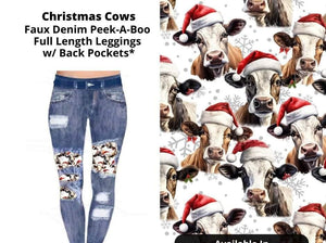 Faux Denim Christmas Cow Full Length Leggings