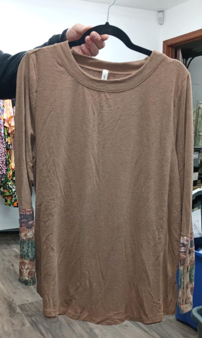 Brown Top with Beautiful Design Button Sleeves