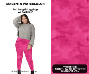 Magenta Pink Fuschia Watercolor Full Length Leggings