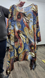 Blue Feather Paisley Sharkbite Shirt Top