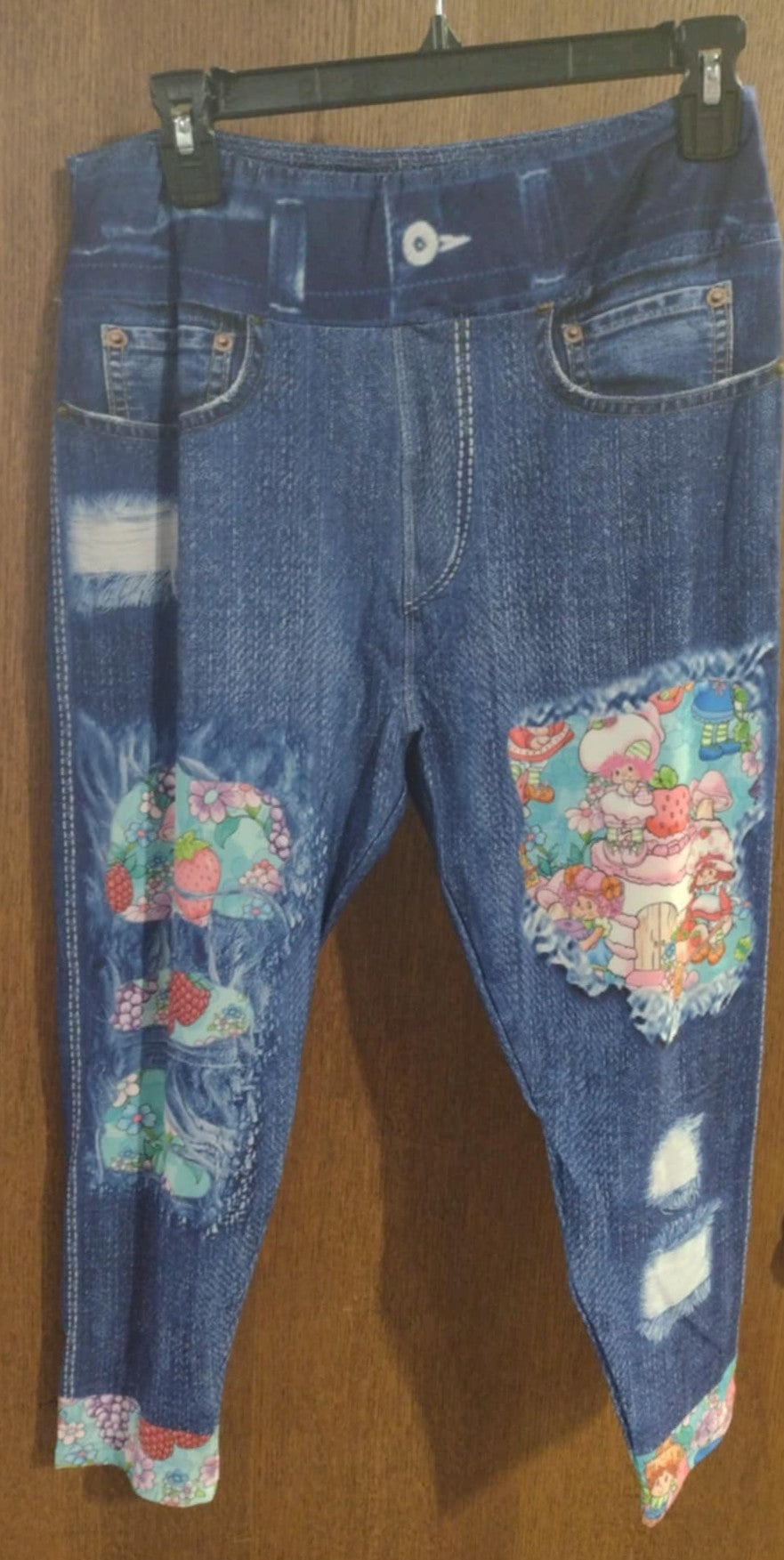 Faux Denim Strawberry Shortcake Capri Capris